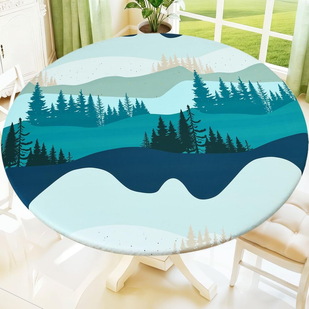 Spandex Elastic Fitted Round Tablecloth for 36"-44" Tables, Stretch Washable